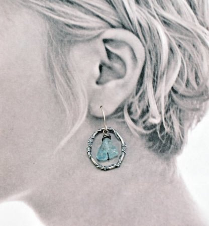 Raw Apatite and Sterling Silver Earrings, Organic Rough Gemstone Dangles, Unique Artisan Jewelry