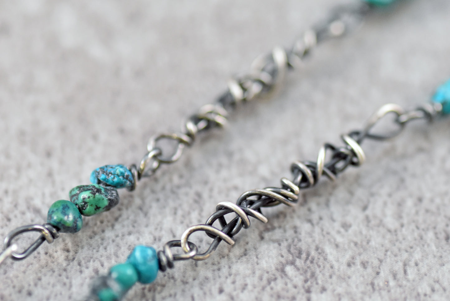 Chrysocolla Azurite and Sterling Silver Necklace, Rustic Silversmith Pendant, Artisan Handmade Jewelry