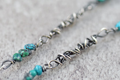 Chrysocolla Azurite and Sterling Silver Necklace, Rustic Silversmith Pendant, Artisan Handmade Jewelry