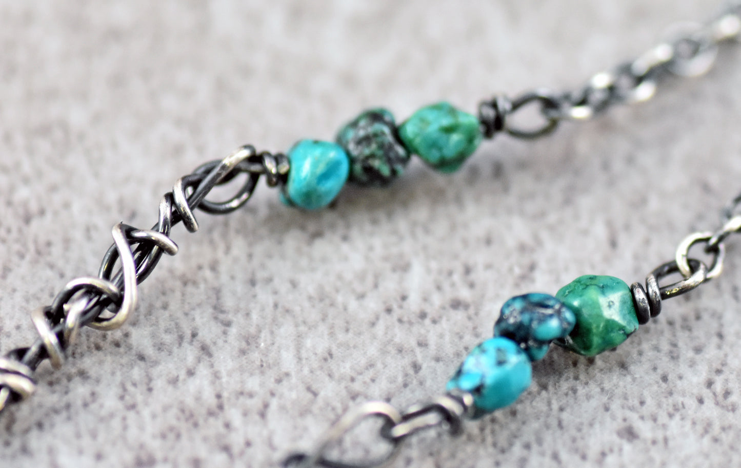 Chrysocolla Azurite and Sterling Silver Necklace, Rustic Silversmith Pendant, Artisan Handmade Jewelry