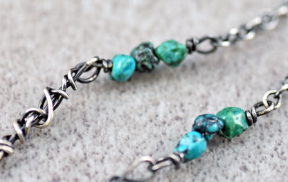 Chrysocolla Azurite and Sterling Silver Necklace, Rustic Silversmith Pendant, Artisan Handmade Jewelry