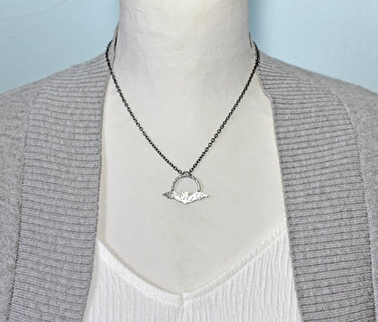 Sterling Silver Handmade Bat Necklace, Rustic Artisan Halloween Jewelry