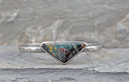 Bloodstone and Sterling Silver Cuff Bracelet, Size Small, Artisan Green Stone Jewelry