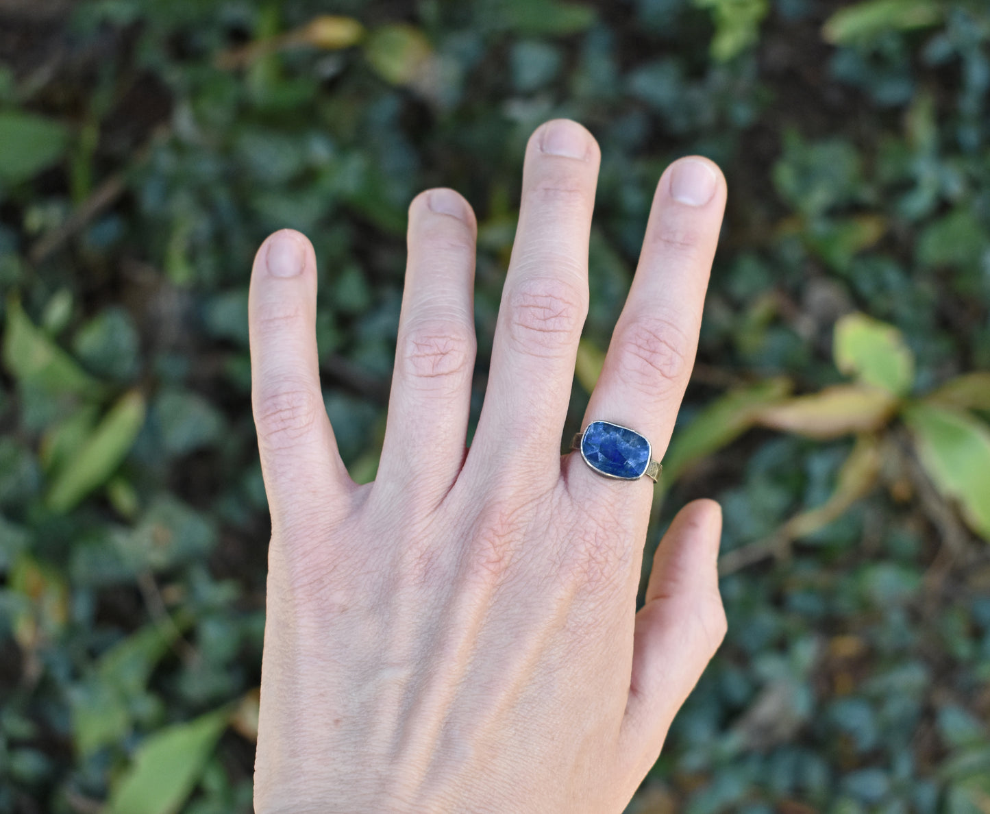 Blue Sapphire and Sterling Silver Ring, Size 7, Faceted Gemstone Metalsmith Jewelry