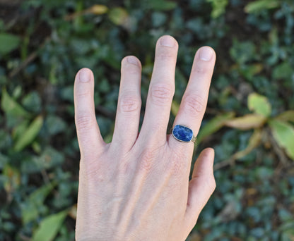 Blue Sapphire and Sterling Silver Ring, Size 7, Faceted Gemstone Metalsmith Jewelry