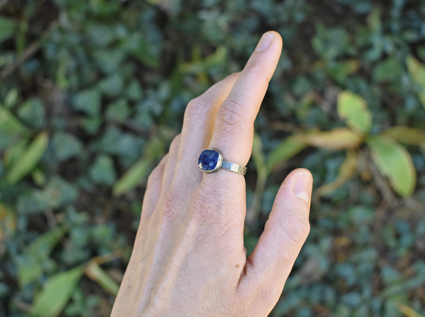 Blue Sapphire and Sterling Silver Ring, Size 7, Faceted Gemstone Metalsmith Jewelry
