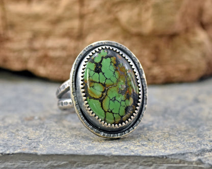 Chinese Turquoise Split Band Statement Ring, Size 9
