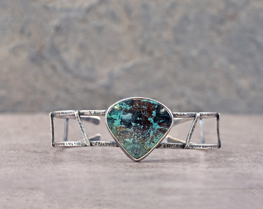 Chrysocolla and Sterling Silver Cuff Bracelet, Size Medium