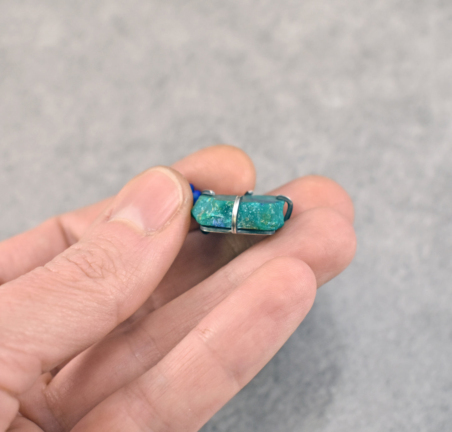 Raw Chrysocolla Prong-Set Sterling Silver Necklace