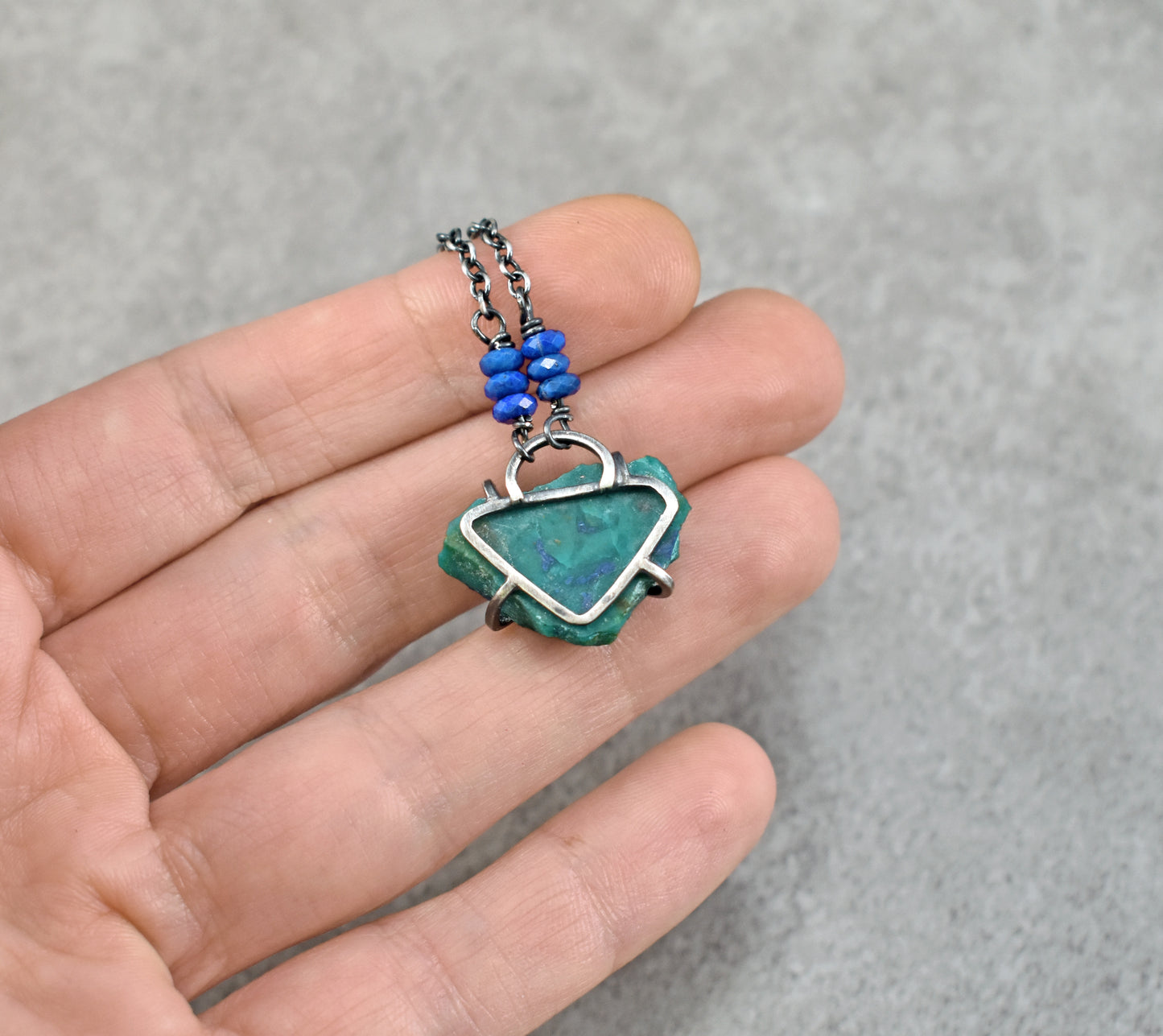 Raw Chrysocolla Prong-Set Sterling Silver Necklace