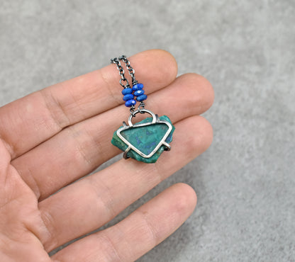 Raw Chrysocolla Prong-Set Sterling Silver Necklace