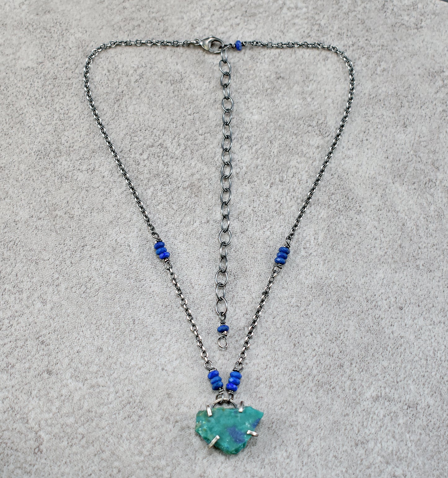 Raw Chrysocolla Prong-Set Sterling Silver Necklace