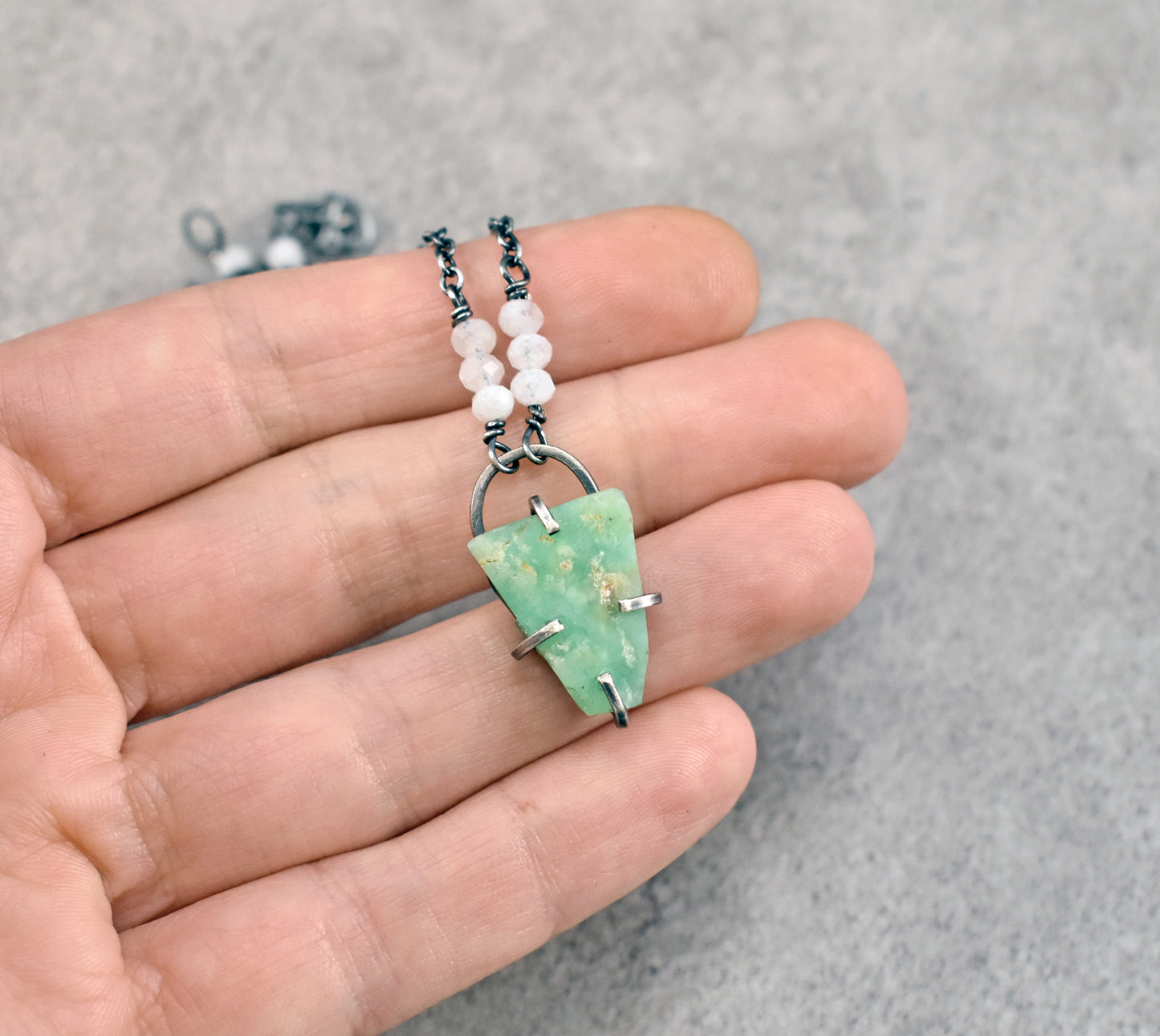 Raw Chrysoprase Prong-Set Sterling Silver Necklace
