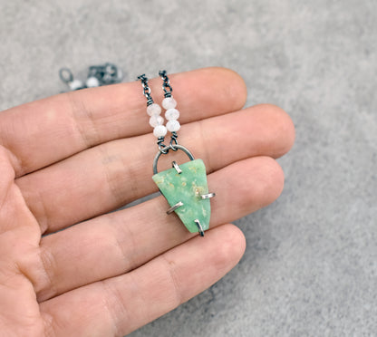 Raw Chrysoprase Prong-Set Sterling Silver Necklace