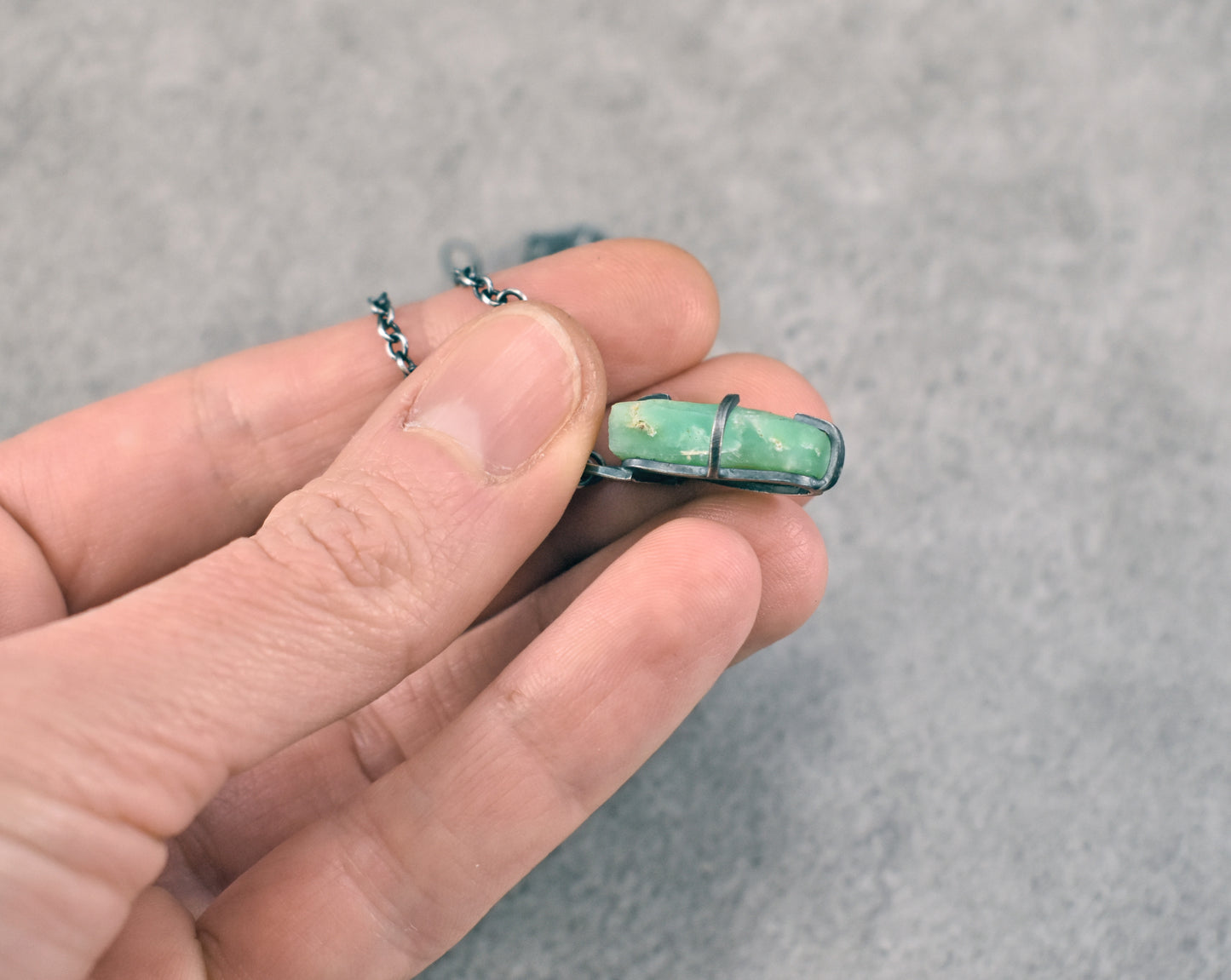 Raw Chrysoprase Prong-Set Sterling Silver Necklace