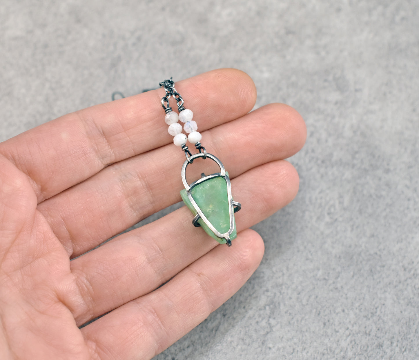 Raw Chrysoprase Prong-Set Sterling Silver Necklace