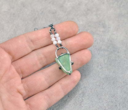 Raw Chrysoprase Prong-Set Sterling Silver Necklace