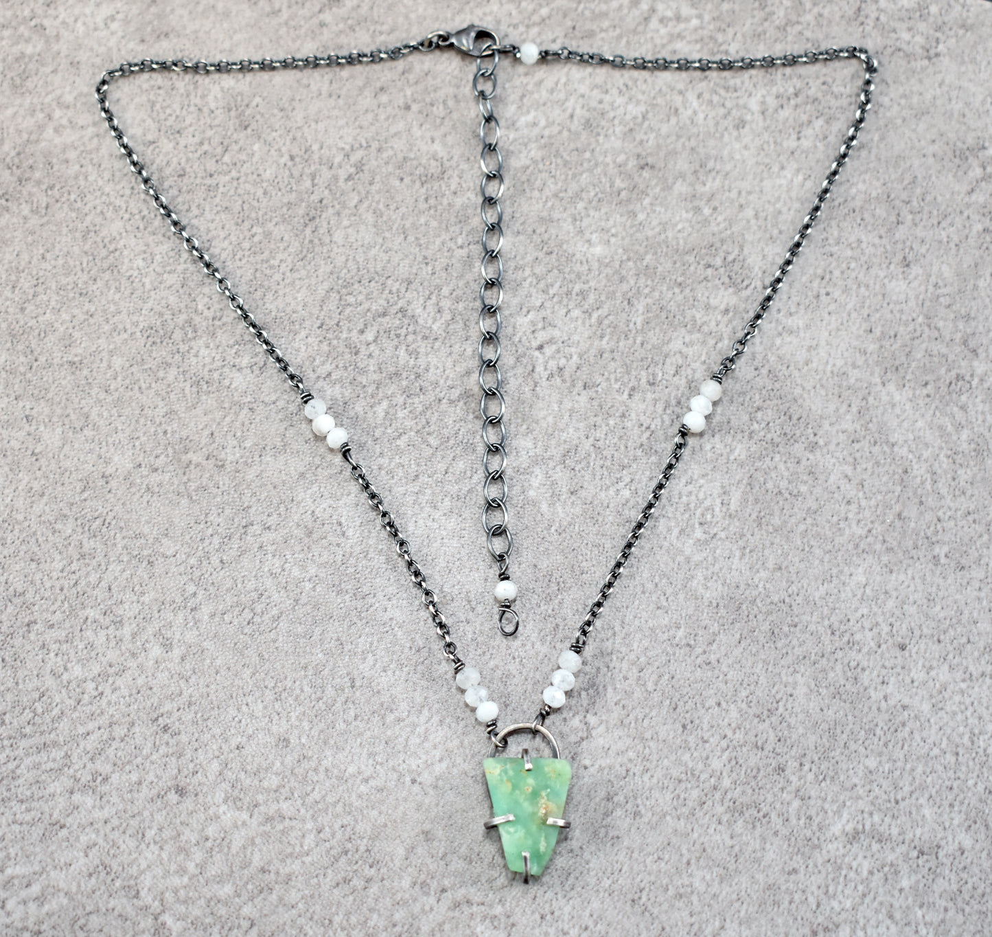 Raw Chrysoprase Prong-Set Sterling Silver Necklace