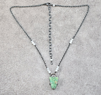 Raw Chrysoprase Prong-Set Sterling Silver Necklace