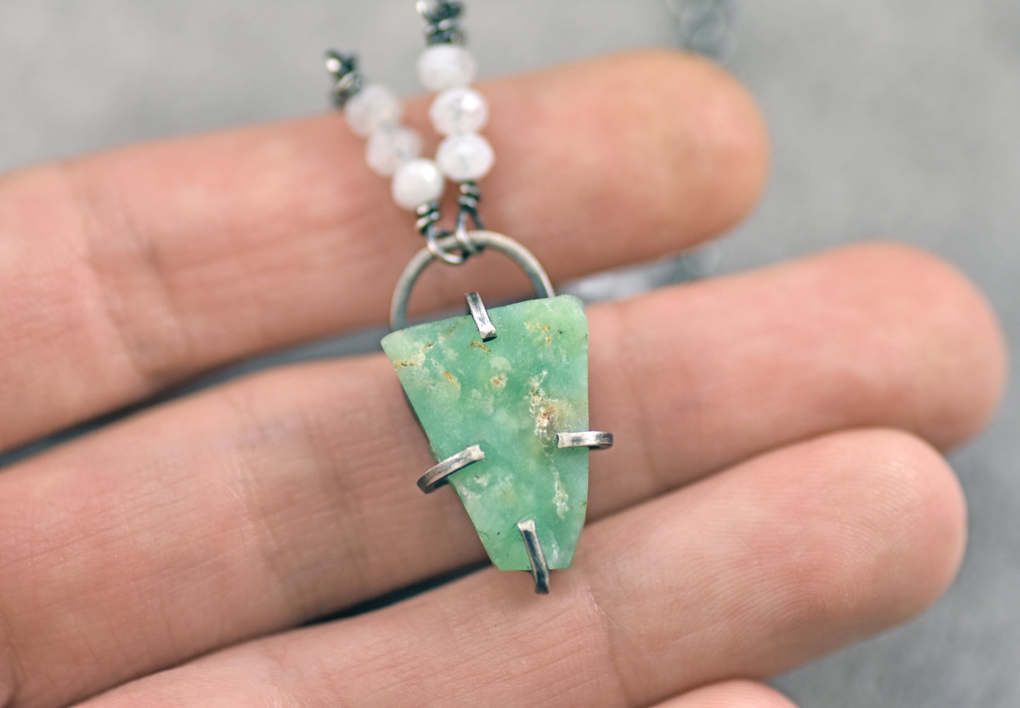 Raw Chrysoprase Prong-Set Sterling Silver Necklace