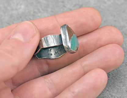 Chrysoprase and Oxidized Sterling Silver Ring, Organic Silversmith Jewelry, Size 9.5