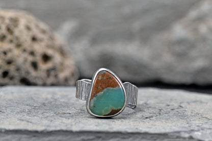 Chrysoprase and Oxidized Sterling Silver Ring, Organic Silversmith Jewelry, Size 9.5