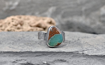 Chrysoprase and Oxidized Sterling Silver Ring, Organic Silversmith Jewelry, Size 9.5