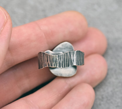 Chrysoprase and Oxidized Sterling Silver Ring, Organic Silversmith Jewelry, Size 9.5