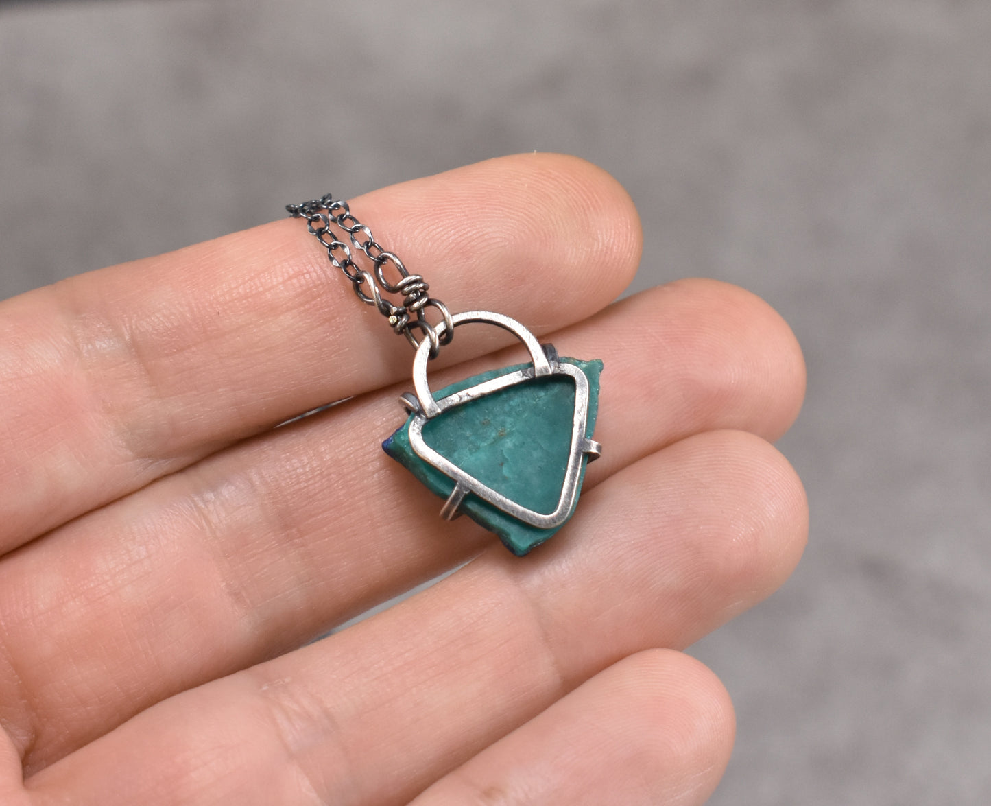 Custom for Sheila - Raw Chrysocolla Prong-Set Sterling Silver Necklace