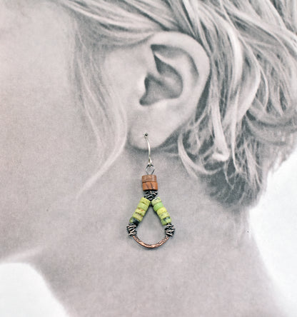 Lemon Chrysoprase, Jasper and Mixed Metal Dangle Earrings, Handmade Colorful Jewelry
