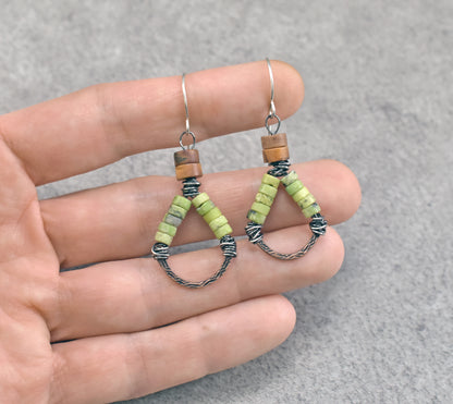 Lemon Chrysoprase, Jasper and Mixed Metal Dangle Earrings, Handmade Colorful Jewelry