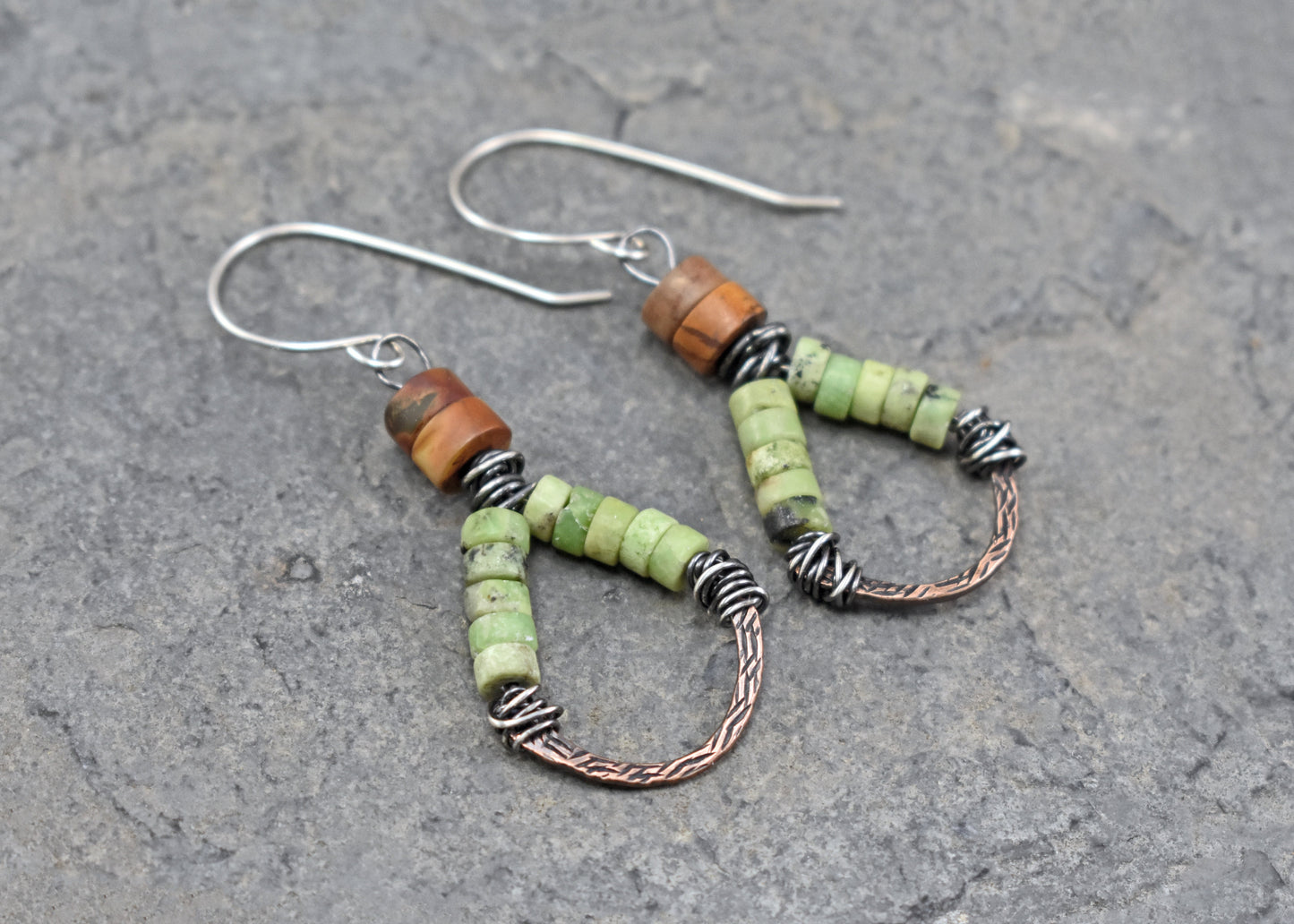 Lemon Chrysoprase, Jasper and Mixed Metal Dangle Earrings, Handmade Colorful Jewelry
