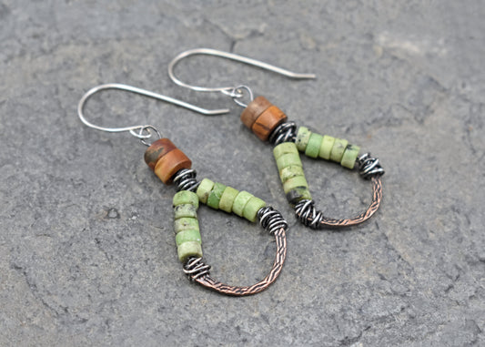 Lemon Chrysoprase, Jasper and Mixed Metal Dangle Earrings, Handmade Colorful Jewelry