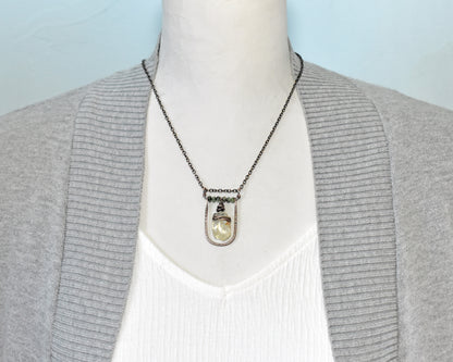 Citrine, Jade and Copper Necklace, Natural Yellow and Green Stone Pendant, Unique Handmade Jewelry