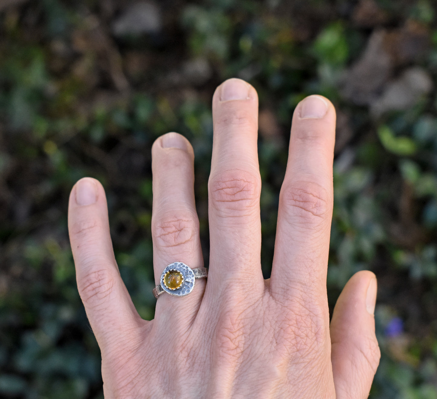 Citrine and Sterling Silver Ring Size 6, Organic Rustic Artisan Silversmith Jewelry