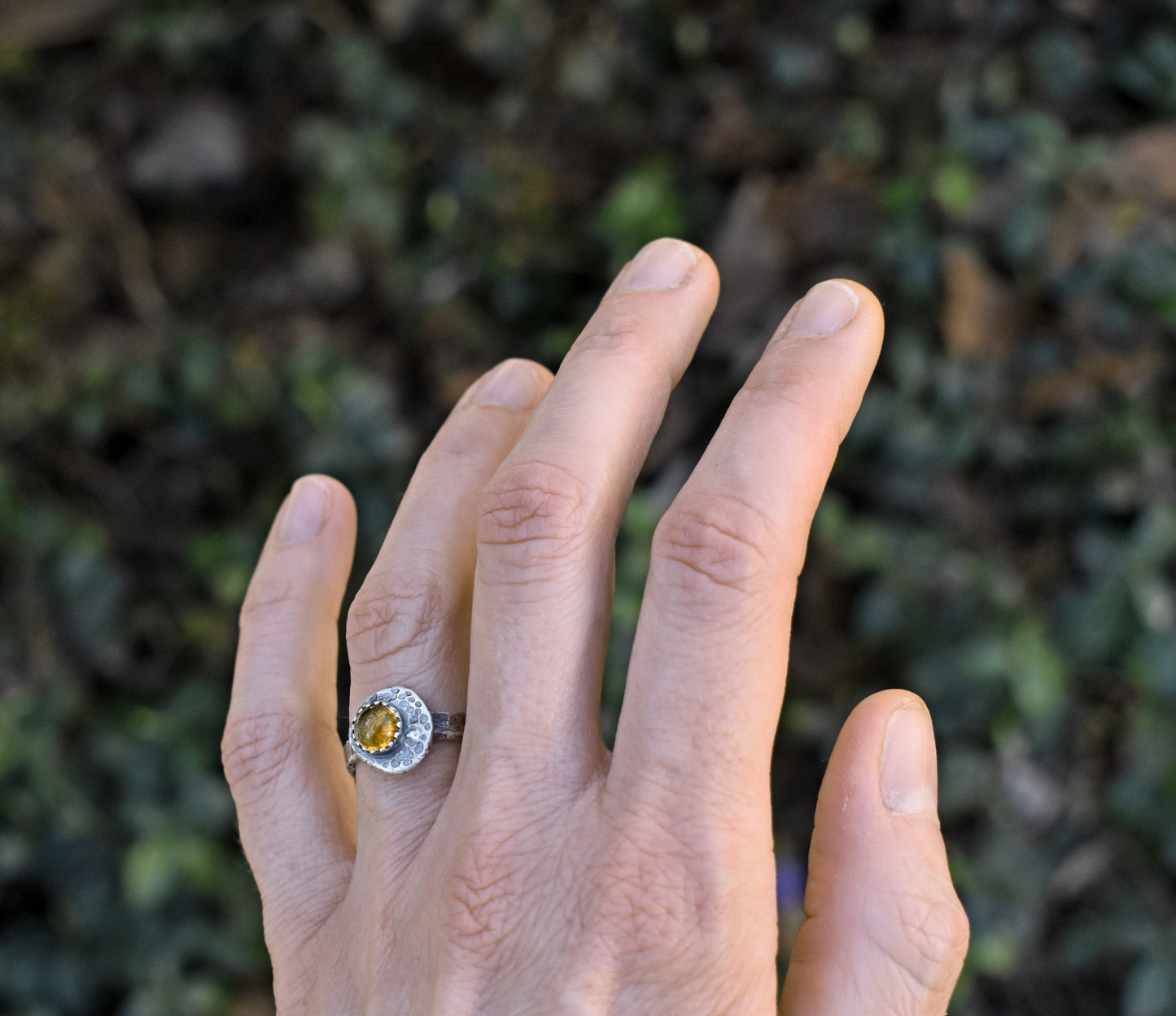 Citrine and Sterling Silver Ring Size 6, Organic Rustic Artisan Silversmith Jewelry
