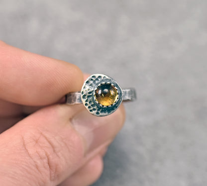 Citrine and Sterling Silver Ring Size 6, Organic Rustic Artisan Silversmith Jewelry