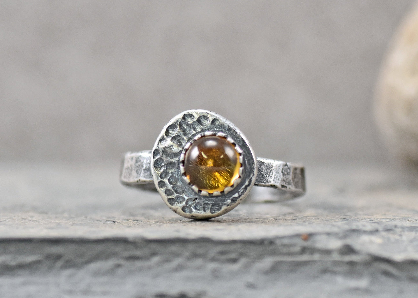 Citrine and Sterling Silver Ring Size 6, Organic Rustic Artisan Silversmith Jewelry