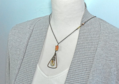 Citrine, Sunstone and Copper Necklace, Natural Yellow and Orange Stone Pendant, Rustic Handmade Jewelry