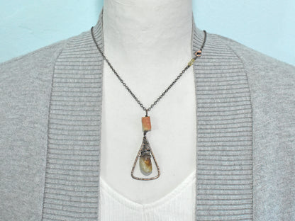 Citrine, Sunstone and Copper Necklace, Natural Yellow and Orange Stone Pendant, Rustic Handmade Jewelry