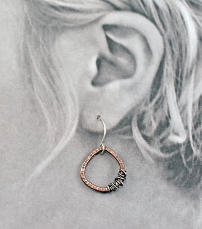 Small Mixed Metal Copper and Sterling Silver Wire Earrings, Organic Rustic Metalsmith Jewelry