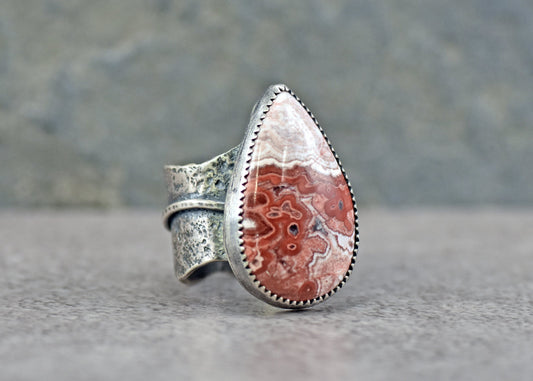 Crazy Lace Agate Wide Band Ring in Sterling Silver, Size 9