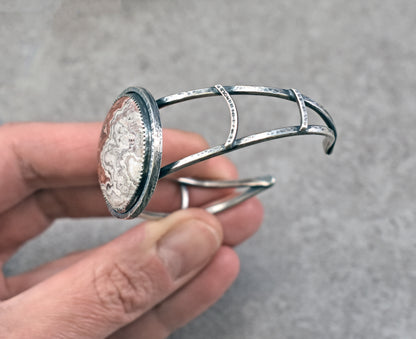 Crazy Lace Agate and Sterling Silver Cuff Bracelet, Size Small