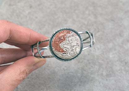 Crazy Lace Agate and Sterling Silver Cuff Bracelet, Size Small