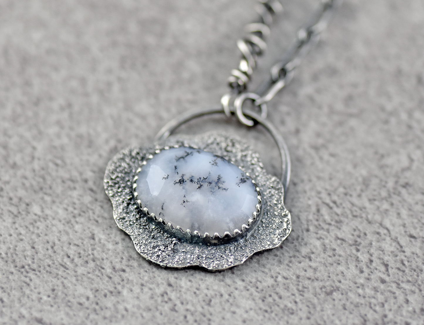 Dendritic Opal, Turquoise, Quartz and Sterling Silver Necklace, Fun Unique Silversmith Jewelry