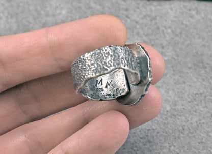 Dendritic Opal and Sterling Silver Wide Band Statement Ring, Artisan Silversmith Jewelry, Size 8.5