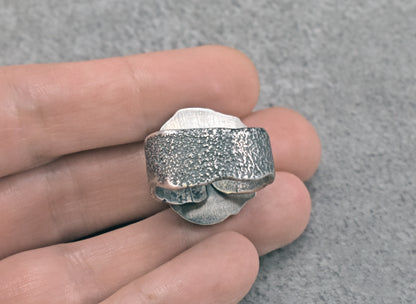Dendritic Opal and Sterling Silver Wide Band Statement Ring, Artisan Silversmith Jewelry, Size 8.5