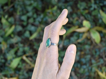 Faceted Emerald and Sterling Silver Ring, Size 7.75, Rustic Silversmith Jewelry