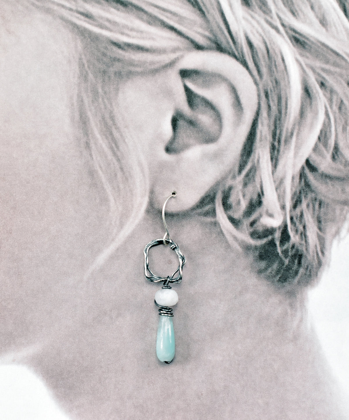 Chatoyant Green Moonstone and Sterling Silver Circle Earrings, Unique Organic Handmade Jewelry