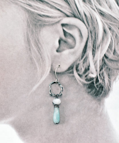 Chatoyant Green Moonstone and Sterling Silver Circle Earrings, Unique Organic Handmade Jewelry